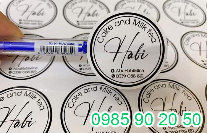 Mẫu tem bán bánh và trà sữa của tiệm Habi