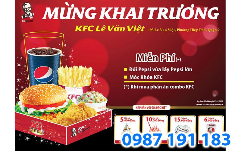 Mẫu băng rôn khai trương cửa hàng KFC Lê Văn Việt