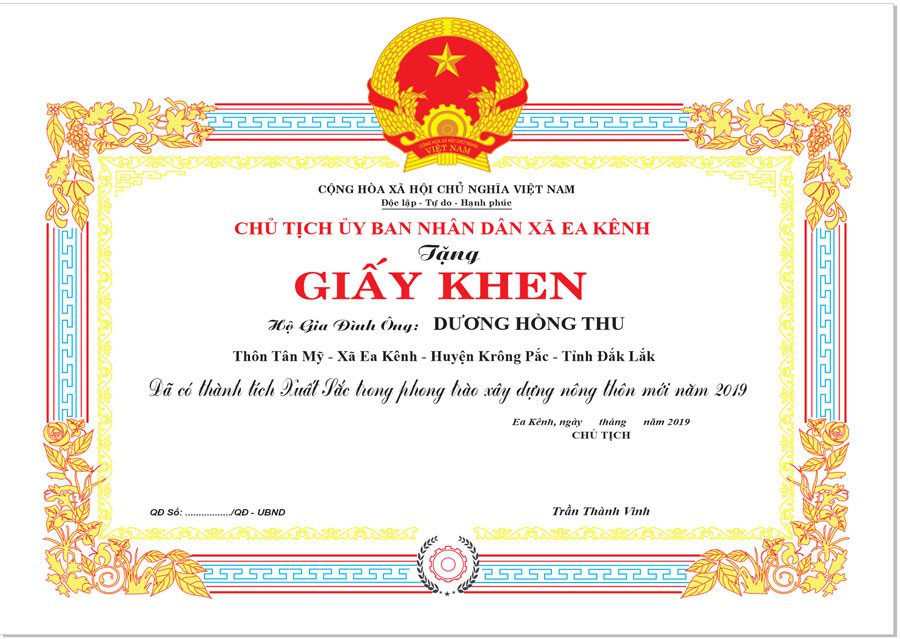 Top 20+ mẫu giấy khen tuyên dương cá nhân, tập thể đẹp Mẫu giấy khen đẹp mã 03