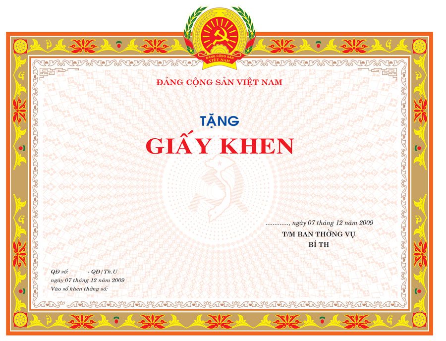 Top 20+ mẫu giấy khen tuyên dương cá nhân, tập thể đẹp Mẫu giấy khen đẹp mã 12