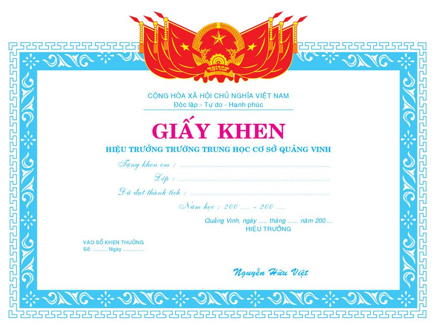 Top 20+ mẫu giấy khen tuyên dương cá nhân, tập thể đẹp Mẫu giấy khen đẹp mã 17