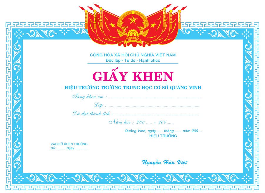 Top 20+ mẫu giấy khen tuyên dương cá nhân, tập thể đẹp Mẫu giấy khen đẹp mã 21