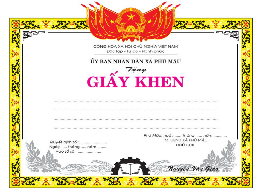 Top 20+ mẫu giấy khen tuyên dương cá nhân, tập thể đẹp Mẫu giấy khen đẹp mã 26