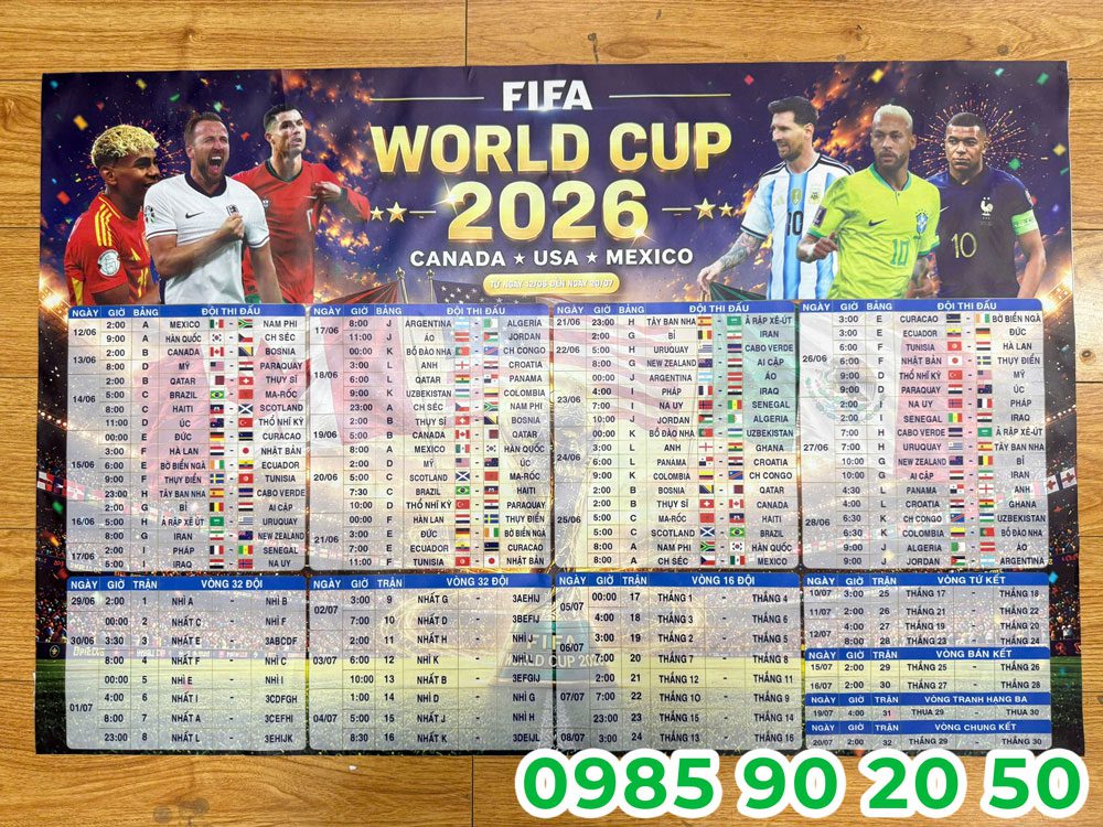 In lịch thi đấu World Cup 2026 đẹp, giá rẻ cho quán TPHCM Mẫu lịch bóng đá World Cup 01