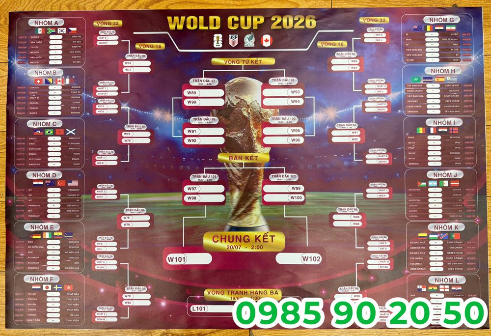 In lịch thi đấu World Cup 2026 đẹp, giá rẻ cho quán TPHCM Mẫu lịch bóng đá World Cup 02