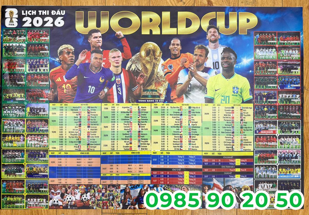 In lịch thi đấu World Cup 2026 đẹp, giá rẻ cho quán TPHCM Mẫu lịch bóng đá World Cup 03