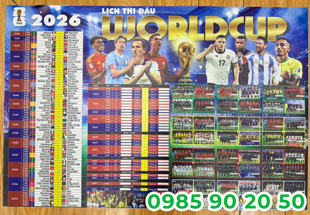 In lịch thi đấu World Cup 2026 đẹp, giá rẻ cho quán TPHCM Mẫu lịch bóng đá World Cup 04